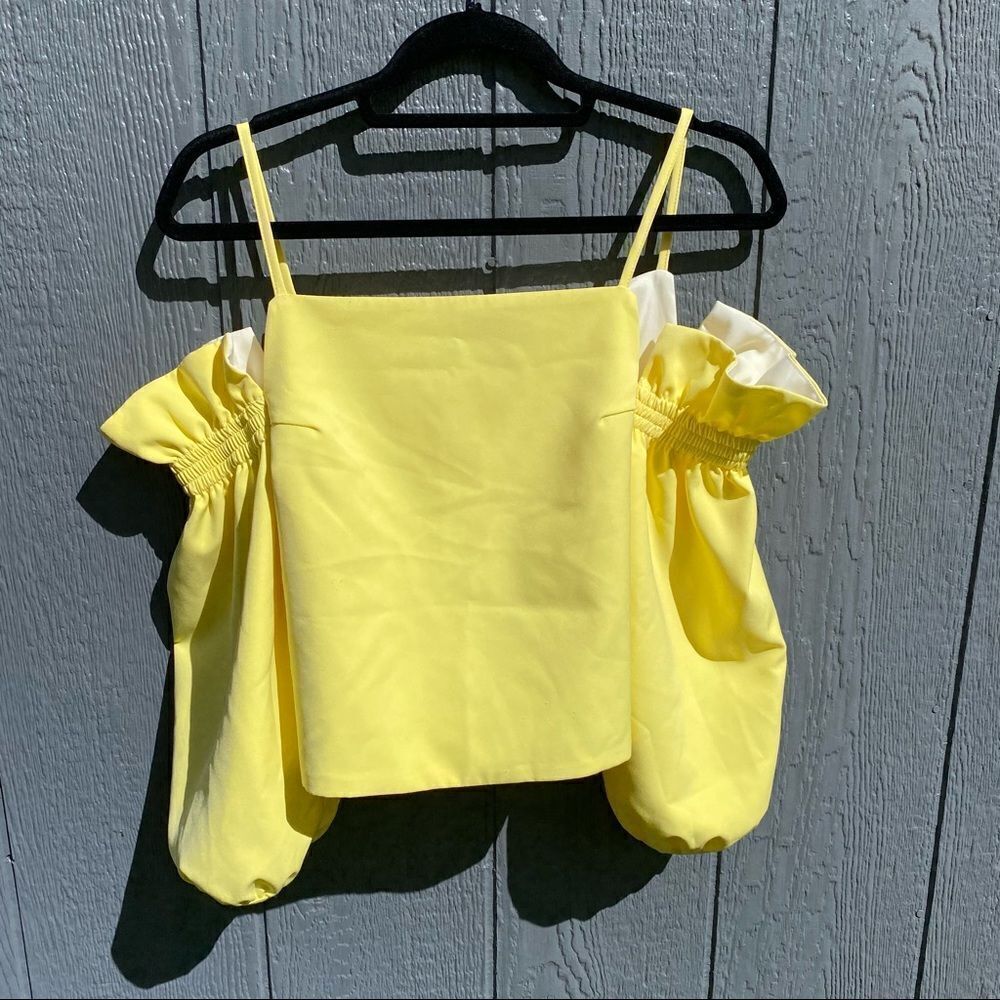 Style Mafia Yellow Cross Back Off Shoulder Top - Picture 2 of 9
